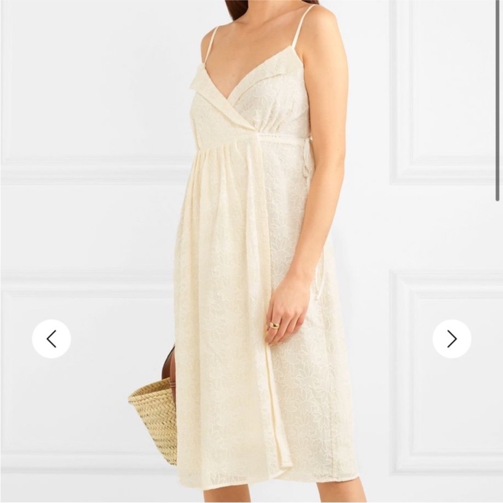Madewell Pleated Embroidered Wrap Dress